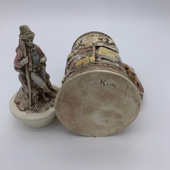 Vintage Ceramic Relief Pub Scene Hunter/Dog with 3D Lid- Beer Stein, Signed Kim - Picture 12 of 12